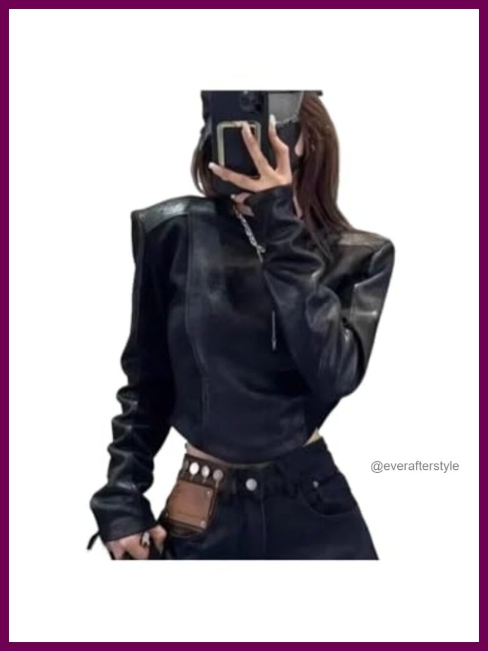Y2K Patchwork PU Leather Long Sleeve Crop Top